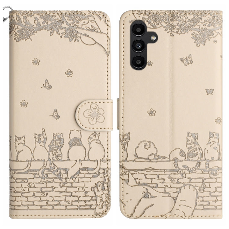 Cat Embossing Pattern Leather Phone Case with Lanyard, For Samsung Galaxy A24, For Samsung Galaxy A15 5G, For Samsung Galaxy S24 Ultra, For Samsung Galaxy S24+, For Samsung Galaxy A55, For Samsung Galaxy A14, For Samsung Galaxy A35, For Samsung Galaxy ...