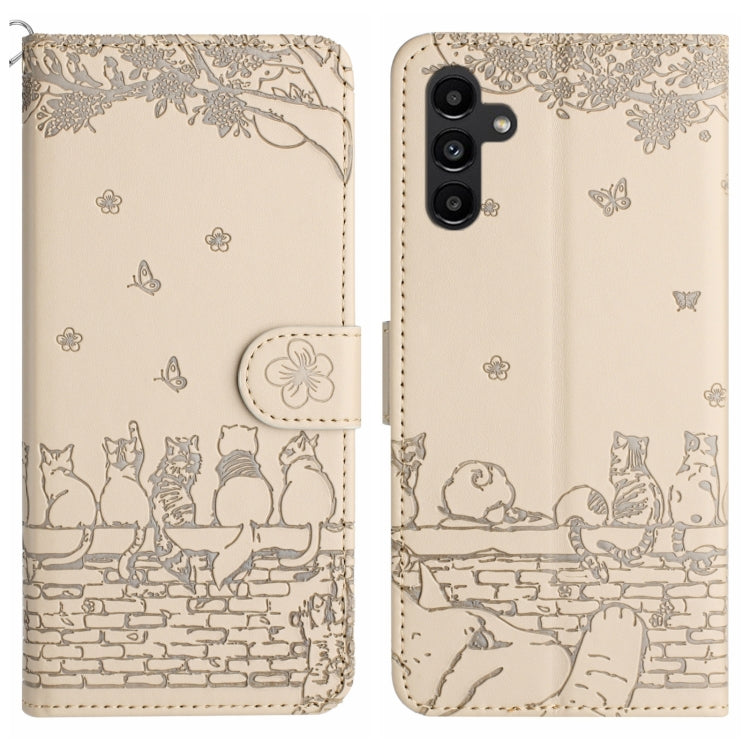 Cat Embossing Pattern Leather Phone Case with Lanyard, For Samsung Galaxy A24, For Samsung Galaxy A15 5G, For Samsung Galaxy S24 Ultra, For Samsung Galaxy S24+, For Samsung Galaxy A55, For Samsung Galaxy A14, For Samsung Galaxy A35, For Samsung Galaxy ...