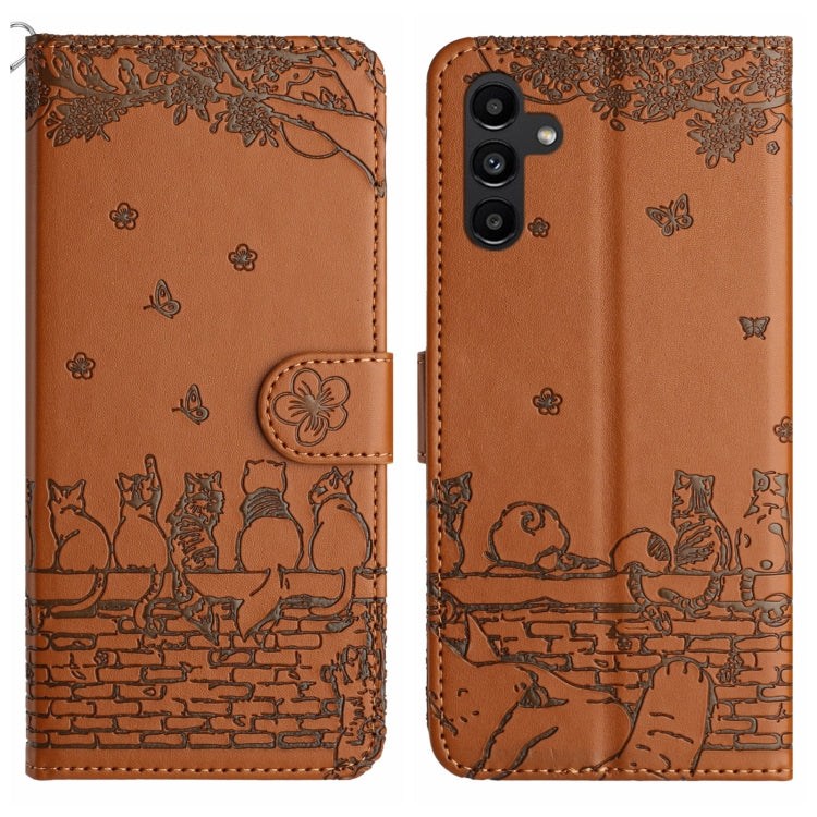 Cat Embossing Pattern Leather Phone Case with Lanyard, For Samsung Galaxy A24, For Samsung Galaxy A15 5G, For Samsung Galaxy S24 Ultra, For Samsung Galaxy S24+, For Samsung Galaxy A55, For Samsung Galaxy A14, For Samsung Galaxy A35, For Samsung Galaxy ...