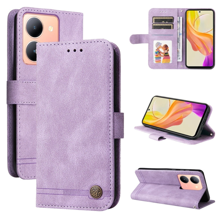 Skin Feel Life Tree Metal Button Leather Phone Case, For vivo Y100 5G IDN / Y200e 5G Global, For vivo Y03 4G, For vivo Y200 / V29e Global, For vivo Y17s, For vivo Y36 4G / 5G Foreign, For vivo Y78 5G Foreign