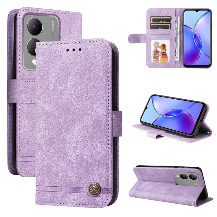 Skin Feel Life Tree Metal Button Leather Phone Case, For vivo Y100 5G IDN / Y200e 5G Global, For vivo Y03 4G, For vivo Y200 / V29e Global, For vivo Y17s, For vivo Y36 4G / 5G Foreign, For vivo Y78 5G Foreign