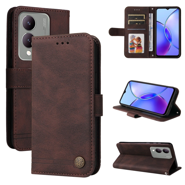 Skin Feel Life Tree Metal Button Leather Phone Case, For vivo Y100 5G IDN / Y200e 5G Global, For vivo Y03 4G, For vivo Y200 / V29e Global, For vivo Y17s, For vivo Y36 4G / 5G Foreign, For vivo Y78 5G Foreign