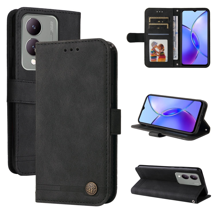 Skin Feel Life Tree Metal Button Leather Phone Case, For vivo Y100 5G IDN / Y200e 5G Global, For vivo Y03 4G, For vivo Y200 / V29e Global, For vivo Y17s, For vivo Y36 4G / 5G Foreign, For vivo Y78 5G Foreign