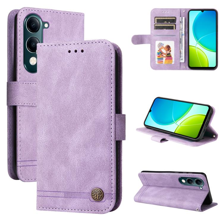 Skin Feel Life Tree Metal Button Leather Phone Case, For vivo Y400 5G, For vivo V60 5G Global, For vivo Y400 Pro 5G / V40e / iQOO Z9s, For vivo V50 Lite 4G / 5G, For vivo Y39 5G / Y300i, For vivo Y29s 5G / Y04 4G, For vivo Y29 4G, For vivo V50         ...