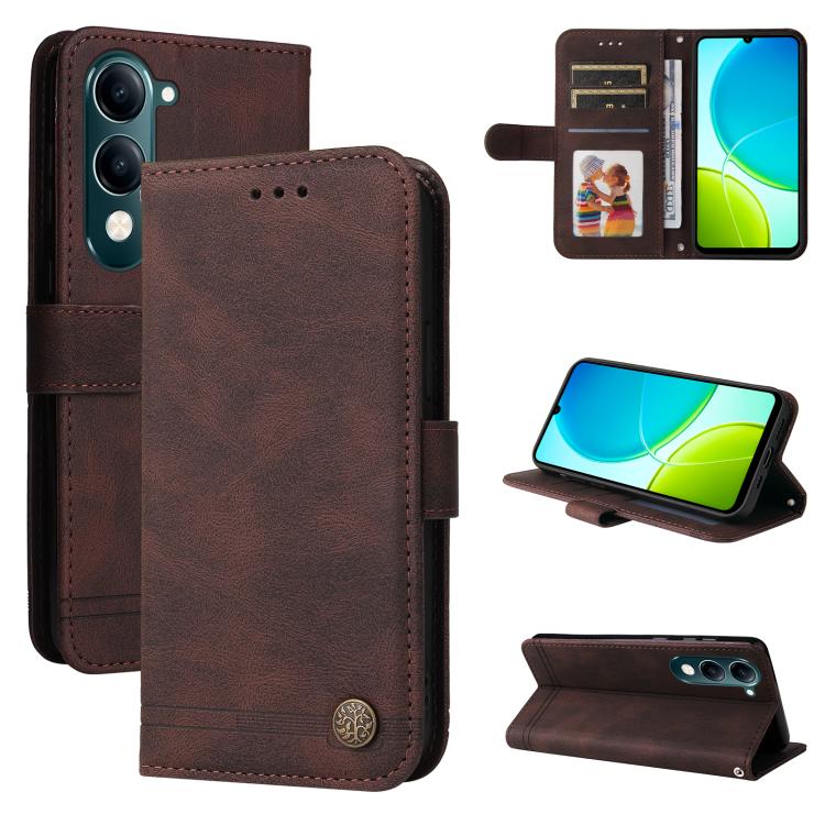 Skin Feel Life Tree Metal Button Leather Phone Case, For vivo Y400 5G, For vivo V60 5G Global, For vivo Y400 Pro 5G / V40e / iQOO Z9s, For vivo V50 Lite 4G / 5G, For vivo Y39 5G / Y300i, For vivo Y29s 5G / Y04 4G, For vivo Y29 4G, For vivo V50         ...