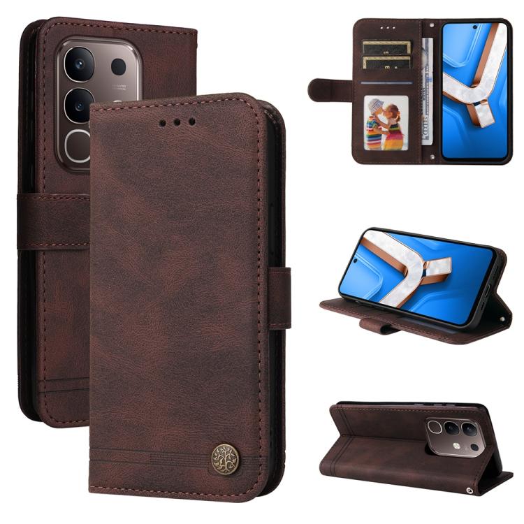 Skin Feel Life Tree Metal Button Leather Phone Case, For vivo Y400 5G, For vivo V60 5G Global, For vivo Y400 Pro 5G / V40e / iQOO Z9s, For vivo V50 Lite 4G / 5G, For vivo Y39 5G / Y300i, For vivo Y29s 5G / Y04 4G, For vivo Y29 4G, For vivo V50         ...