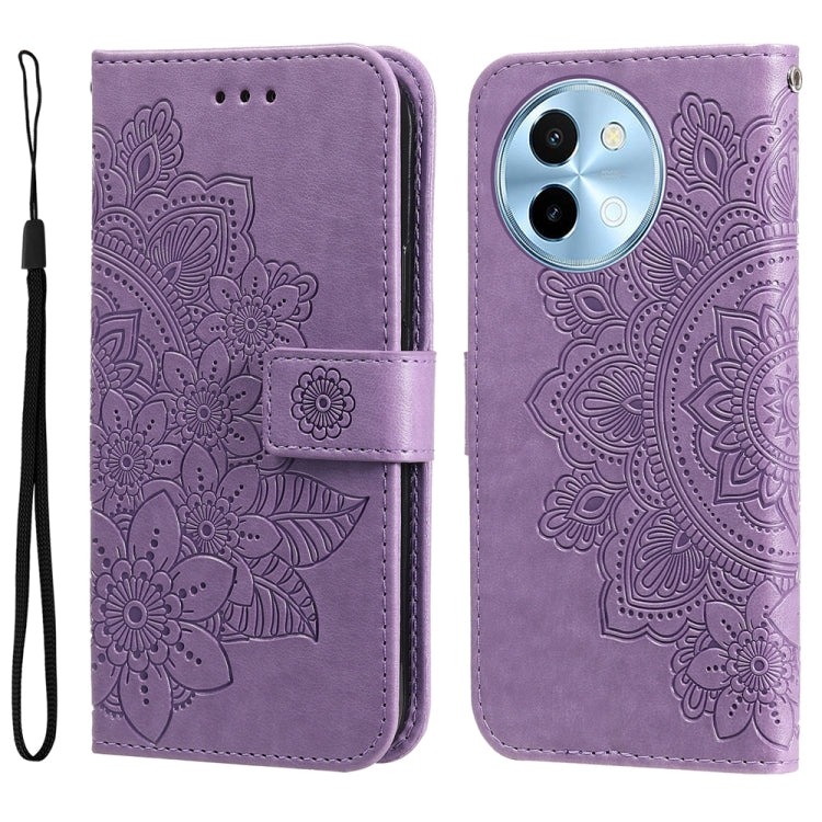 Seven-petal Flowers Embossing Leather Phone Case, For vivo Y300 Pro, For vivo Y28 4G Global, For vivo Y38 5G / T3x 5G Global, For vivo Y100 IDN / Y200e 5G Global, For vivo Y03 4G, For vivo Y200 / V29e Global, For vivo Y17s, For vivo Y36 4G / 5G Foreign...