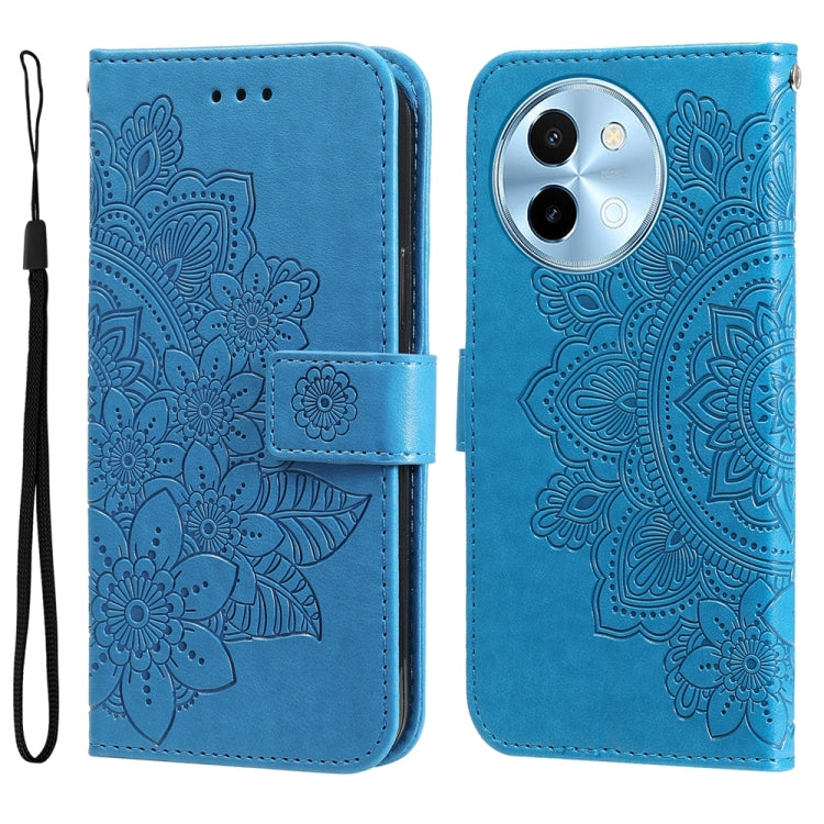 Seven-petal Flowers Embossing Leather Phone Case, For vivo Y300 Pro, For vivo Y28 4G Global, For vivo Y38 5G / T3x 5G Global, For vivo Y100 IDN / Y200e 5G Global, For vivo Y03 4G, For vivo Y200 / V29e Global, For vivo Y17s, For vivo Y36 4G / 5G Foreign...