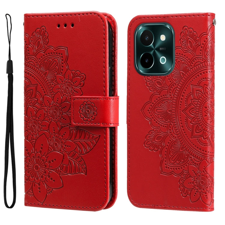 Seven-petal Flowers Embossing Leather Phone Case, For vivo Y300 Pro, For vivo Y28 4G Global, For vivo Y38 5G / T3x 5G Global, For vivo Y100 IDN / Y200e 5G Global, For vivo Y03 4G, For vivo Y200 / V29e Global, For vivo Y17s, For vivo Y36 4G / 5G Foreign...