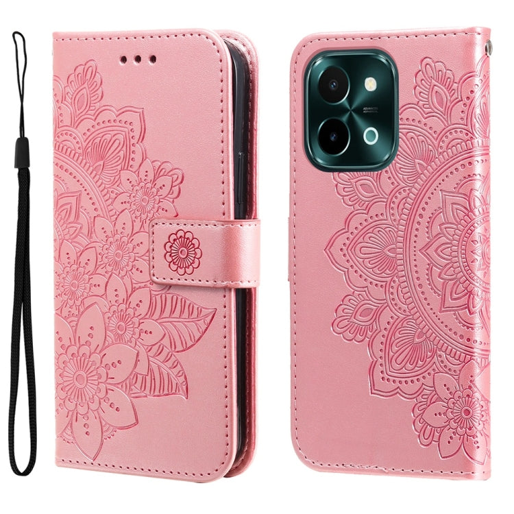 Seven-petal Flowers Embossing Leather Phone Case, For vivo Y300 Pro, For vivo Y28 4G Global, For vivo Y38 5G / T3x 5G Global, For vivo Y100 IDN / Y200e 5G Global, For vivo Y03 4G, For vivo Y200 / V29e Global, For vivo Y17s, For vivo Y36 4G / 5G Foreign...