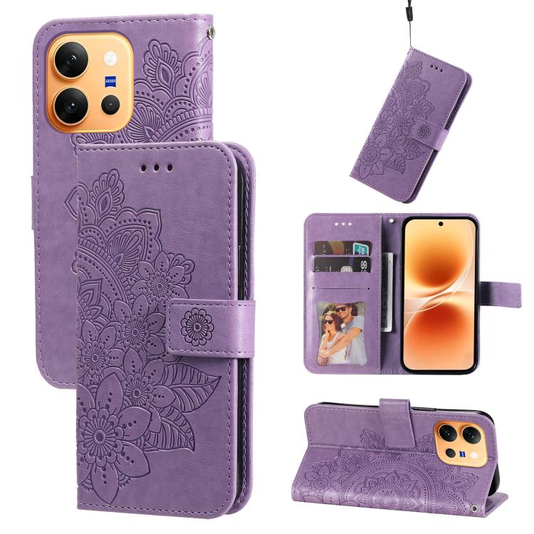 Seven-petal Flowers Embossing Leather Phone Case, For vivo S2 5G / V80 Lite IN/PK, For vivo X300 E 5G, For vivo Y500 4G / iQOO Z11 5G / T5 Pro 5G, For vivo Y600 Pro 5G, For vivo Y21 5G 2026 / vivo Y05 4G, For vivo V70 FE 5G, For vivo S50 5G / V70 5G   ...