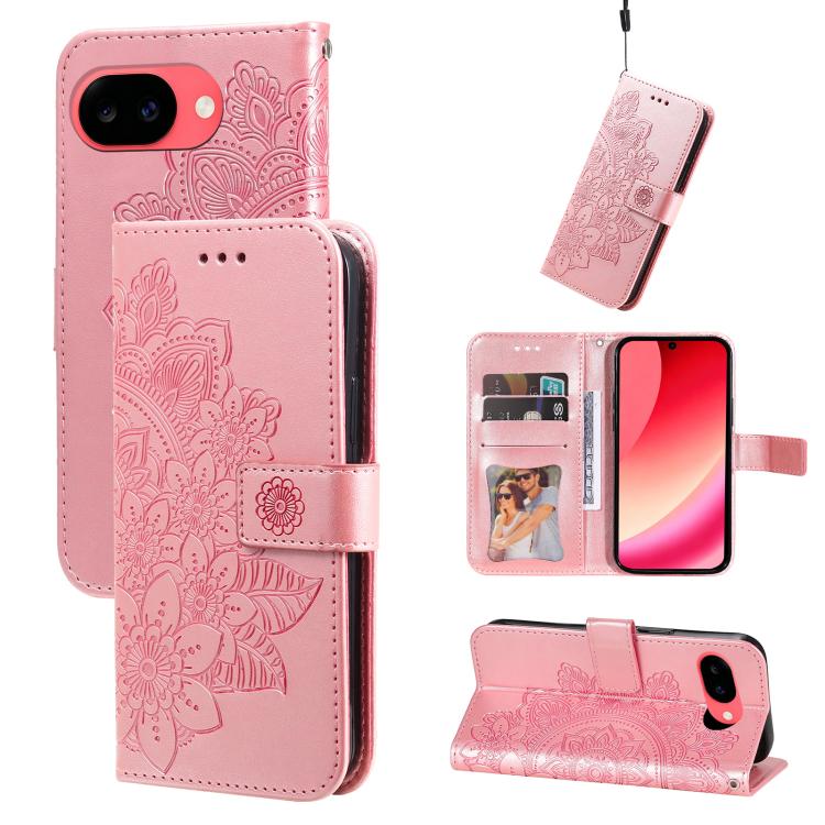 Seven-petal Flowers Embossing Leather Phone Case, For Google Pixel 11a, For Google Pixel 11 Pro XL, For Google Pixel 11 / Pixel 11 Pro, For Google Pixel 10a, For Google Pixel 9a, For Google Pixel 9 Pro, For Google Pixel 9, For Google Pixel 8a          ...