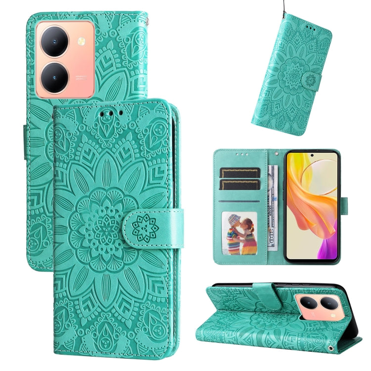 Embossed Sunflower Leather Phone Case, For vivo Y03 4G, For vivo Y200 / V29e Global, For vivo Y17s, For vivo Y36 4G / 5G Foreign, For vivo Y78 5G Foreign
