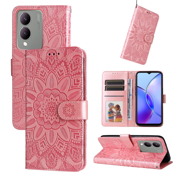 Embossed Sunflower Leather Phone Case, For vivo Y03 4G, For vivo Y200 / V29e Global, For vivo Y17s, For vivo Y36 4G / 5G Foreign, For vivo Y78 5G Foreign