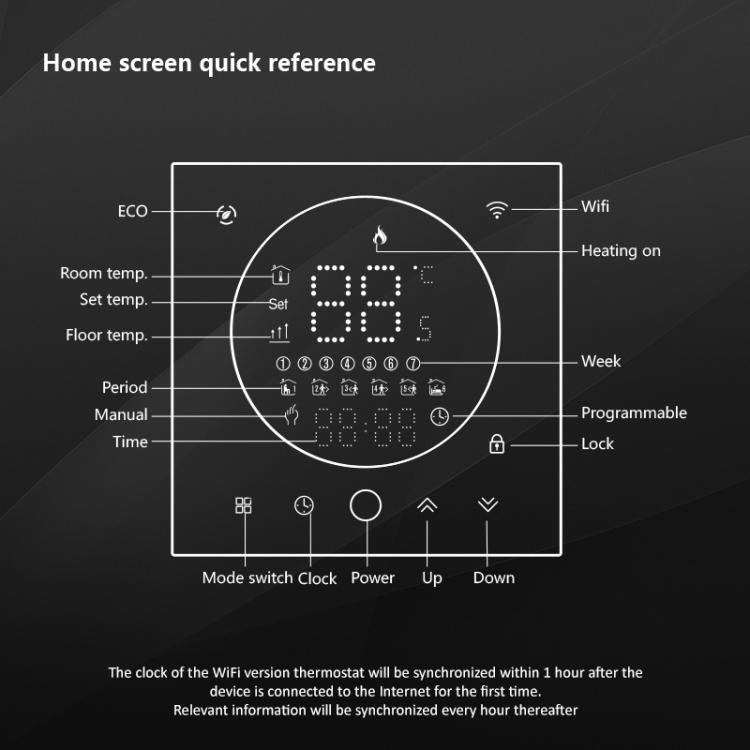 BHT-008GBL 95-240V AC 16A Smart Home Electric Heating LED Thermostat Without WiFi, Without WiFi