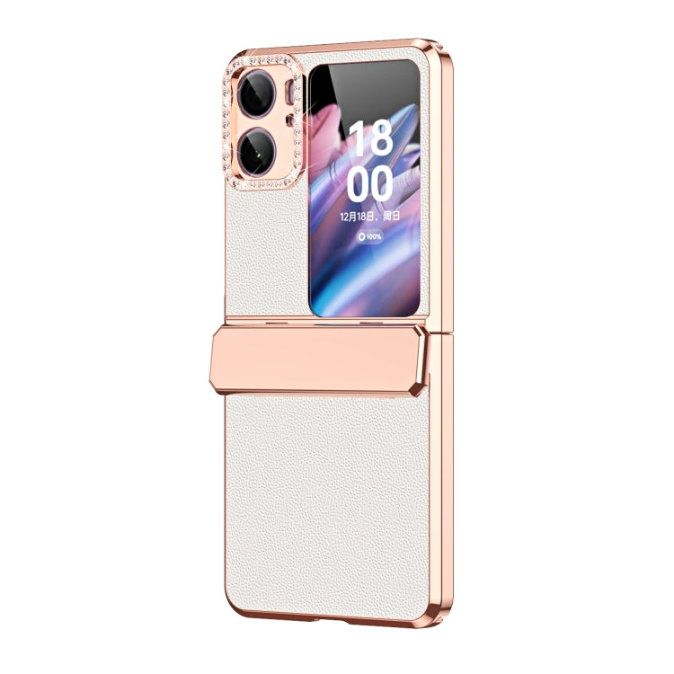 Plated Plain Leather Folding Phone Case with Hinge, For OPPO Find N2 Flip