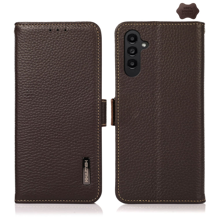 KHAZNEH Side-Magnetic Litchi Genuine Leather RFID Phone Case, For Samsung Galaxy Xcover7, For Samsung Galaxy A55 5G, For Samsung Galaxy A35 5G, For Samsung Galaxy S24 Ultra, For Samsung Galaxy S24+, For Samsung Galaxy S24, For Samsung Galaxy A15       ...