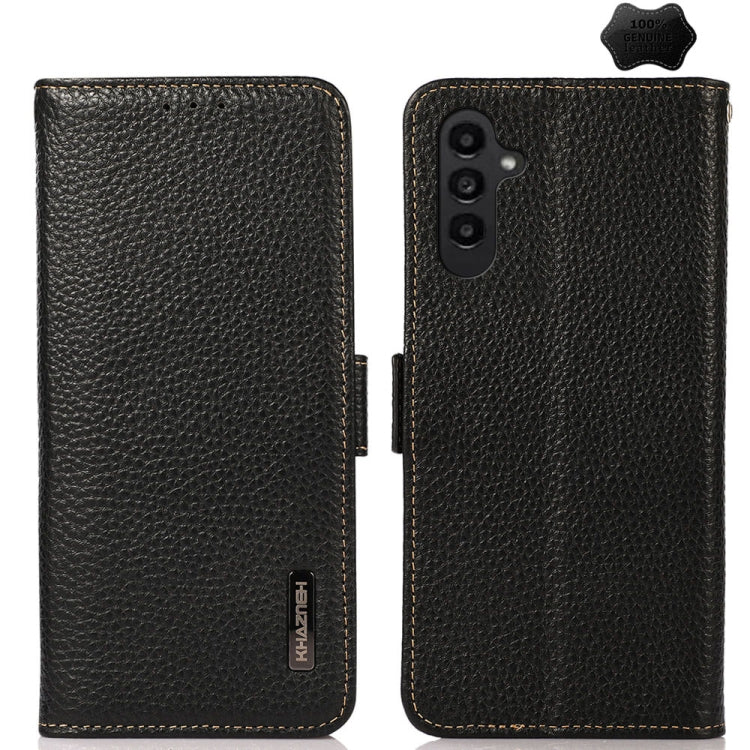 KHAZNEH Side-Magnetic Litchi Genuine Leather RFID Phone Case, For Samsung Galaxy Xcover7, For Samsung Galaxy A55 5G, For Samsung Galaxy A35 5G, For Samsung Galaxy S24 Ultra, For Samsung Galaxy S24+, For Samsung Galaxy S24, For Samsung Galaxy A15       ...