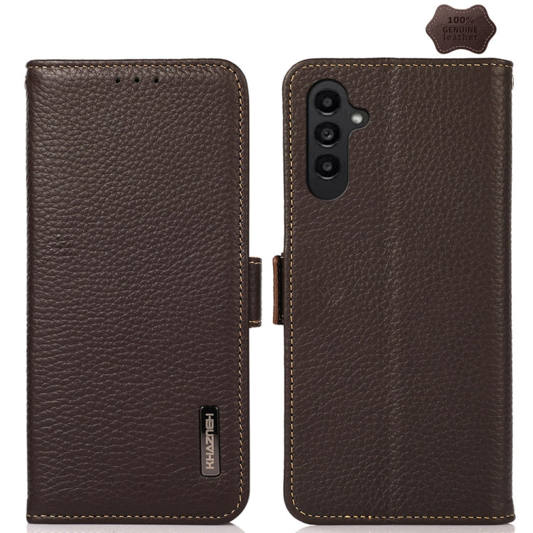 KHAZNEH Side-Magnetic Litchi Genuine Leather RFID Phone Case, For Samsung Galaxy Xcover7, For Samsung Galaxy A55 5G, For Samsung Galaxy A35 5G, For Samsung Galaxy S24 Ultra, For Samsung Galaxy S24+, For Samsung Galaxy S24, For Samsung Galaxy A15       ...