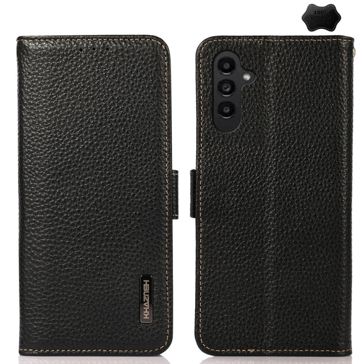 KHAZNEH Side-Magnetic Litchi Genuine Leather RFID Phone Case, For Samsung Galaxy Xcover7, For Samsung Galaxy A55 5G, For Samsung Galaxy A35 5G, For Samsung Galaxy S24 Ultra, For Samsung Galaxy S24+, For Samsung Galaxy S24, For Samsung Galaxy A15       ...