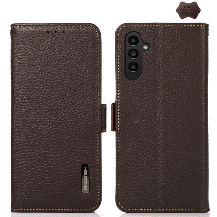 KHAZNEH Side-Magnetic Litchi Genuine Leather RFID Phone Case, For Samsung Galaxy Xcover7, For Samsung Galaxy A55 5G, For Samsung Galaxy A35 5G, For Samsung Galaxy S24 Ultra, For Samsung Galaxy S24+, For Samsung Galaxy S24, For Samsung Galaxy A15       ...