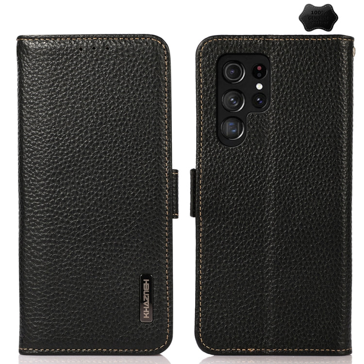 KHAZNEH Side-Magnetic Litchi Genuine Leather RFID Phone Case, For Samsung Galaxy Xcover7, For Samsung Galaxy A55 5G, For Samsung Galaxy A35 5G, For Samsung Galaxy S24 Ultra, For Samsung Galaxy S24+, For Samsung Galaxy S24, For Samsung Galaxy A15       ...