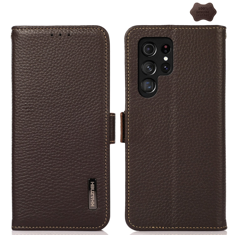 KHAZNEH Side-Magnetic Litchi Genuine Leather RFID Phone Case, For Samsung Galaxy Xcover7, For Samsung Galaxy A55 5G, For Samsung Galaxy A35 5G, For Samsung Galaxy S24 Ultra, For Samsung Galaxy S24+, For Samsung Galaxy S24, For Samsung Galaxy A15       ...