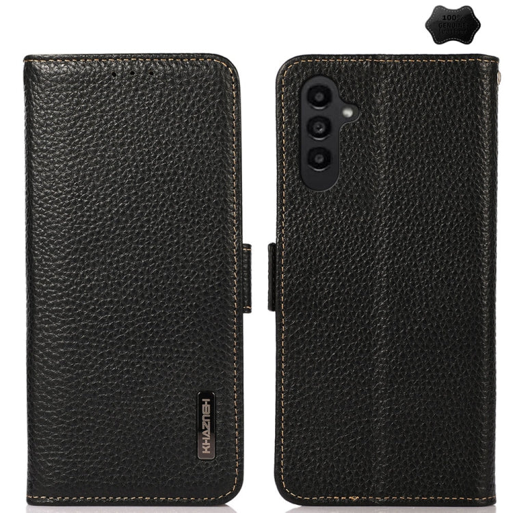 KHAZNEH Side-Magnetic Litchi Genuine Leather RFID Phone Case, For Samsung Galaxy Xcover7, For Samsung Galaxy A55 5G, For Samsung Galaxy A35 5G, For Samsung Galaxy S24 Ultra, For Samsung Galaxy S24+, For Samsung Galaxy S24, For Samsung Galaxy A15       ...