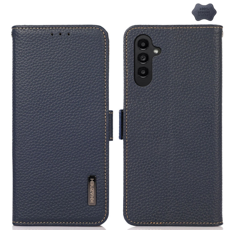 KHAZNEH Side-Magnetic Litchi Genuine Leather RFID Phone Case, For Samsung Galaxy Xcover7, For Samsung Galaxy A55 5G, For Samsung Galaxy A35 5G, For Samsung Galaxy S24 Ultra, For Samsung Galaxy S24+, For Samsung Galaxy S24, For Samsung Galaxy A15       ...