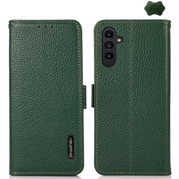 KHAZNEH Side-Magnetic Litchi Genuine Leather RFID Phone Case, For Samsung Galaxy Xcover7, For Samsung Galaxy A55 5G, For Samsung Galaxy A35 5G, For Samsung Galaxy S24 Ultra, For Samsung Galaxy S24+, For Samsung Galaxy S24, For Samsung Galaxy A15       ...