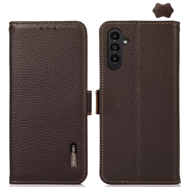 KHAZNEH Side-Magnetic Litchi Genuine Leather RFID Phone Case, For Samsung Galaxy Xcover7, For Samsung Galaxy A55 5G, For Samsung Galaxy A35 5G, For Samsung Galaxy S24 Ultra, For Samsung Galaxy S24+, For Samsung Galaxy S24, For Samsung Galaxy A15       ...