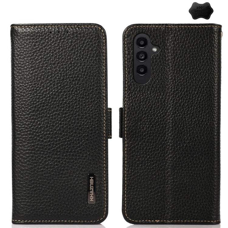 KHAZNEH Side-Magnetic Litchi Genuine Leather RFID Phone Case, For Samsung Galaxy Xcover7, For Samsung Galaxy A55 5G, For Samsung Galaxy A35 5G, For Samsung Galaxy S24 Ultra, For Samsung Galaxy S24+, For Samsung Galaxy S24, For Samsung Galaxy A15       ...