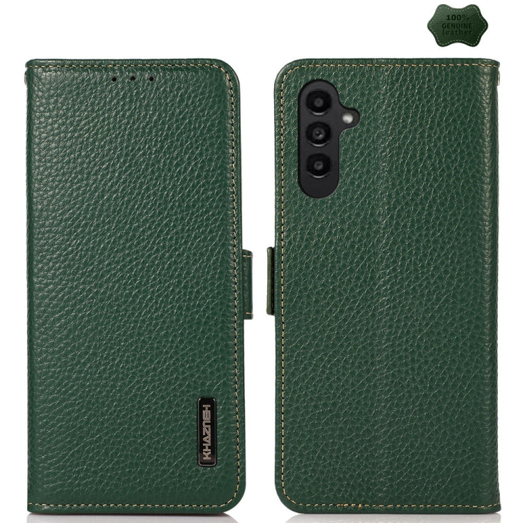 KHAZNEH Side-Magnetic Litchi Genuine Leather RFID Phone Case, For Samsung Galaxy Xcover7, For Samsung Galaxy A55 5G, For Samsung Galaxy A35 5G, For Samsung Galaxy S24 Ultra, For Samsung Galaxy S24+, For Samsung Galaxy S24, For Samsung Galaxy A15       ...
