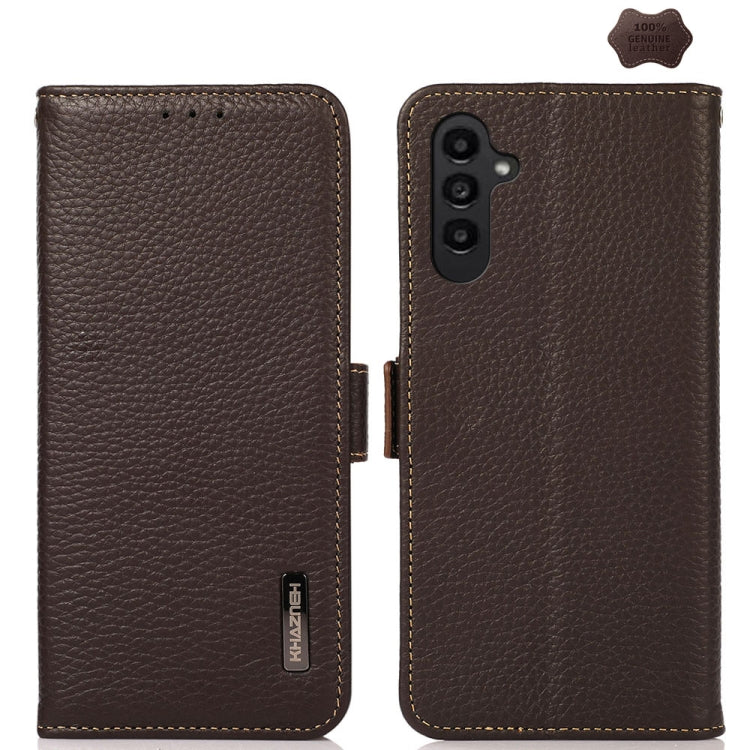 KHAZNEH Side-Magnetic Litchi Genuine Leather RFID Phone Case, For Samsung Galaxy Xcover7, For Samsung Galaxy A55 5G, For Samsung Galaxy A35 5G, For Samsung Galaxy S24 Ultra, For Samsung Galaxy S24+, For Samsung Galaxy S24, For Samsung Galaxy A15       ...