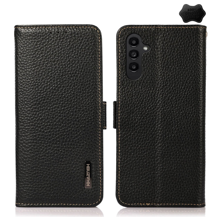 KHAZNEH Side-Magnetic Litchi Genuine Leather RFID Phone Case, For Samsung Galaxy Xcover7, For Samsung Galaxy A55 5G, For Samsung Galaxy A35 5G, For Samsung Galaxy S24 Ultra, For Samsung Galaxy S24+, For Samsung Galaxy S24, For Samsung Galaxy A15       ...