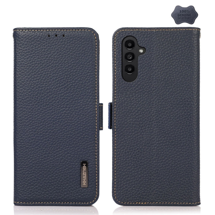 KHAZNEH Side-Magnetic Litchi Genuine Leather RFID Phone Case, For Samsung Galaxy Xcover7, For Samsung Galaxy A55 5G, For Samsung Galaxy A35 5G, For Samsung Galaxy S24 Ultra, For Samsung Galaxy S24+, For Samsung Galaxy S24, For Samsung Galaxy A15       ...
