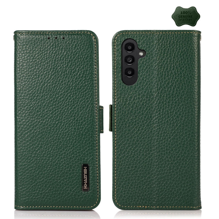 KHAZNEH Side-Magnetic Litchi Genuine Leather RFID Phone Case, For Samsung Galaxy Xcover7, For Samsung Galaxy A55 5G, For Samsung Galaxy A35 5G, For Samsung Galaxy S24 Ultra, For Samsung Galaxy S24+, For Samsung Galaxy S24, For Samsung Galaxy A15       ...