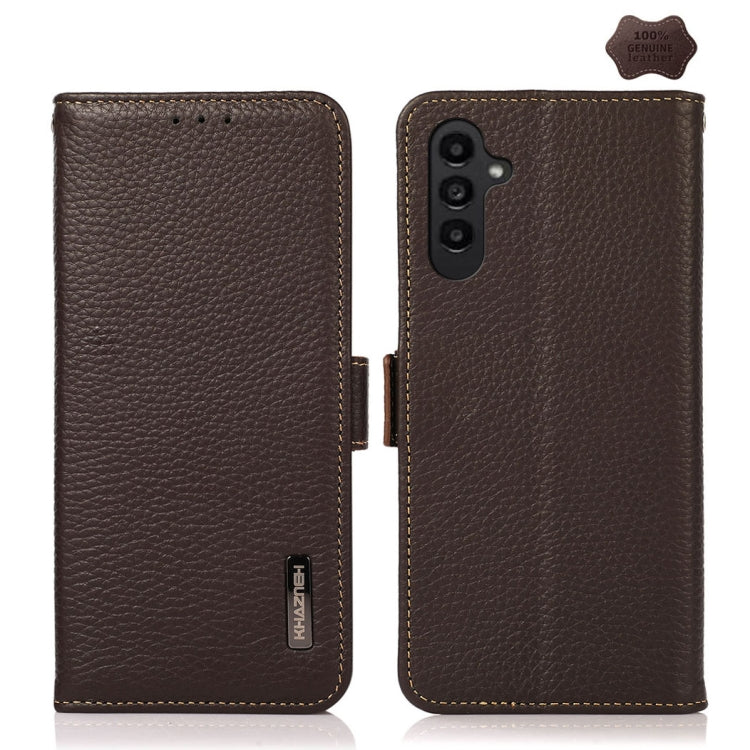 KHAZNEH Side-Magnetic Litchi Genuine Leather RFID Phone Case, For Samsung Galaxy Xcover7, For Samsung Galaxy A55 5G, For Samsung Galaxy A35 5G, For Samsung Galaxy S24 Ultra, For Samsung Galaxy S24+, For Samsung Galaxy S24, For Samsung Galaxy A15       ...