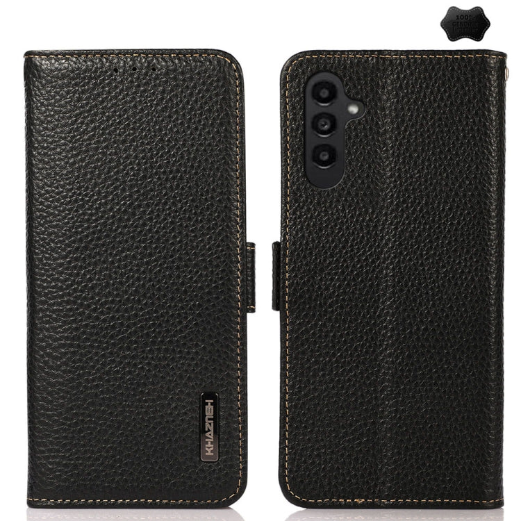 KHAZNEH Side-Magnetic Litchi Genuine Leather RFID Phone Case, For Samsung Galaxy Xcover7, For Samsung Galaxy A55 5G, For Samsung Galaxy A35 5G, For Samsung Galaxy S24 Ultra, For Samsung Galaxy S24+, For Samsung Galaxy S24, For Samsung Galaxy A15       ...