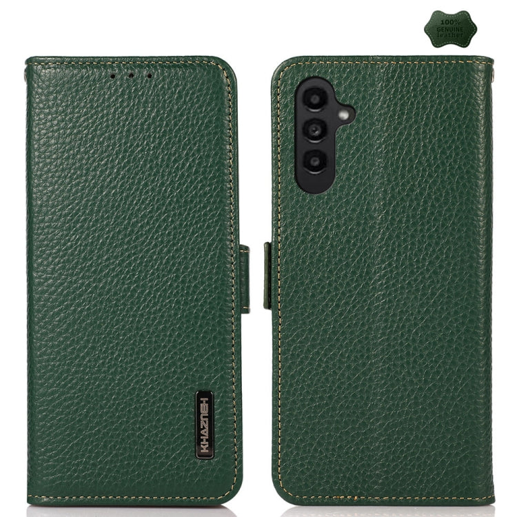 KHAZNEH Side-Magnetic Litchi Genuine Leather RFID Phone Case, For Samsung Galaxy Xcover7, For Samsung Galaxy A55 5G, For Samsung Galaxy A35 5G, For Samsung Galaxy S24 Ultra, For Samsung Galaxy S24+, For Samsung Galaxy S24, For Samsung Galaxy A15       ...
