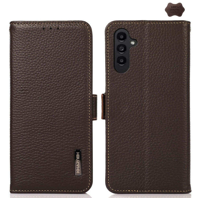 KHAZNEH Side-Magnetic Litchi Genuine Leather RFID Phone Case, For Samsung Galaxy Xcover7, For Samsung Galaxy A55 5G, For Samsung Galaxy A35 5G, For Samsung Galaxy S24 Ultra, For Samsung Galaxy S24+, For Samsung Galaxy S24, For Samsung Galaxy A15       ...