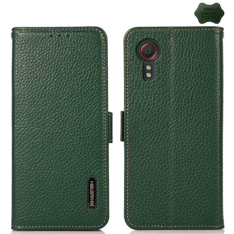 KHAZNEH Side-Magnetic Litchi Genuine Leather RFID Phone Case, For Samsung Galaxy Xcover7, For Samsung Galaxy A55 5G, For Samsung Galaxy A35 5G, For Samsung Galaxy S24 Ultra, For Samsung Galaxy S24+, For Samsung Galaxy S24, For Samsung Galaxy A15       ...