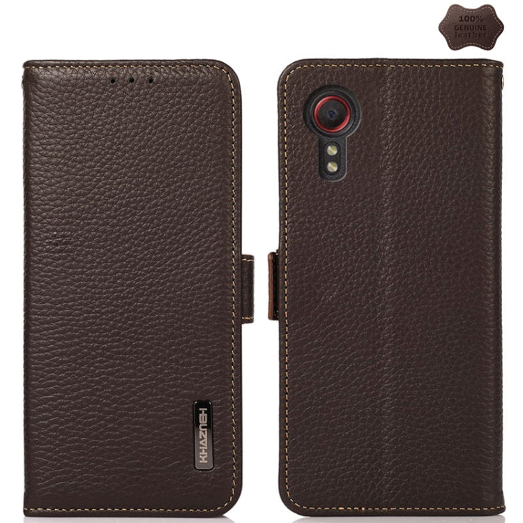 KHAZNEH Side-Magnetic Litchi Genuine Leather RFID Phone Case, For Samsung Galaxy Xcover7, For Samsung Galaxy A55 5G, For Samsung Galaxy A35 5G, For Samsung Galaxy S24 Ultra, For Samsung Galaxy S24+, For Samsung Galaxy S24, For Samsung Galaxy A15       ...