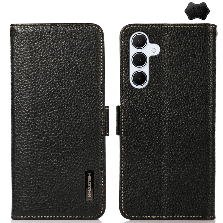 KHAZNEH Side-Magnetic Litchi Genuine Leather RFID Phone Case, For Samsung Galaxy Xcover7, For Samsung Galaxy A55 5G, For Samsung Galaxy A35 5G, For Samsung Galaxy S24 Ultra, For Samsung Galaxy S24+, For Samsung Galaxy S24, For Samsung Galaxy A15       ...