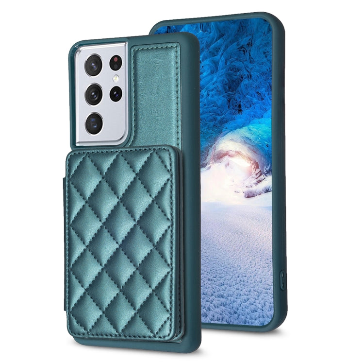BF25 Square Plaid Card Bag Holder Phone Case, For Samsung Galaxy A52 5G / 4G, For Samsung Galaxy S21 Ultra 5G, For Samsug Galaxy A12