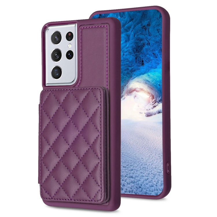 BF25 Square Plaid Card Bag Holder Phone Case, For Samsung Galaxy A52 5G / 4G, For Samsung Galaxy S21 Ultra 5G, For Samsug Galaxy A12