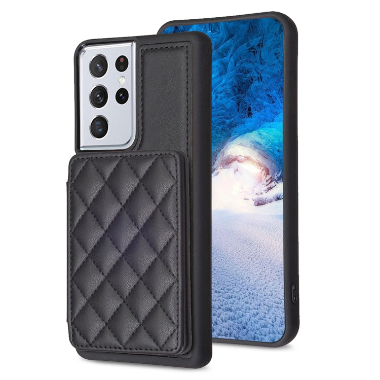 BF25 Square Plaid Card Bag Holder Phone Case, For Samsung Galaxy A52 5G / 4G, For Samsung Galaxy S21 Ultra 5G, For Samsug Galaxy A12