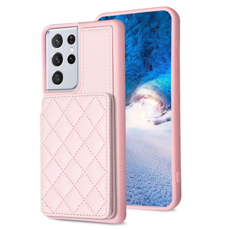 BF25 Square Plaid Card Bag Holder Phone Case, For Samsung Galaxy A52 5G / 4G, For Samsung Galaxy S21 Ultra 5G, For Samsug Galaxy A12
