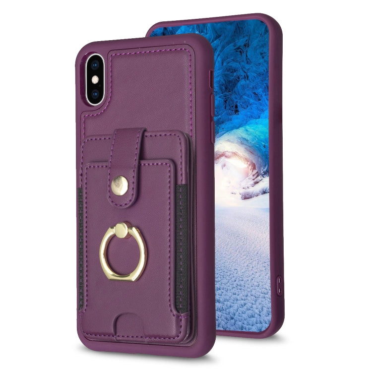 BF27 Metal Ring Card Bag Holder Phone Case, For iPhone XS Max, For iPhone 8 Plus / 7 Plus