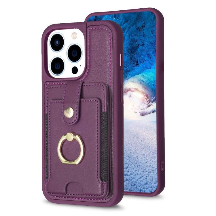 BF27 Metal Ring Card Bag Holder Phone Case, For iPhone 15 Pro Max, For iPhone 14 Plus, For iPhone 15 Pro, For iPhone 14 / 13, For iPhone 14 Pro, For iPhone 15 Plus